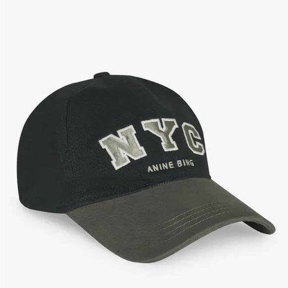 Anine Bing Jeremy Baseball Cap NYC in Charcoal Green - Picture 3 of 9